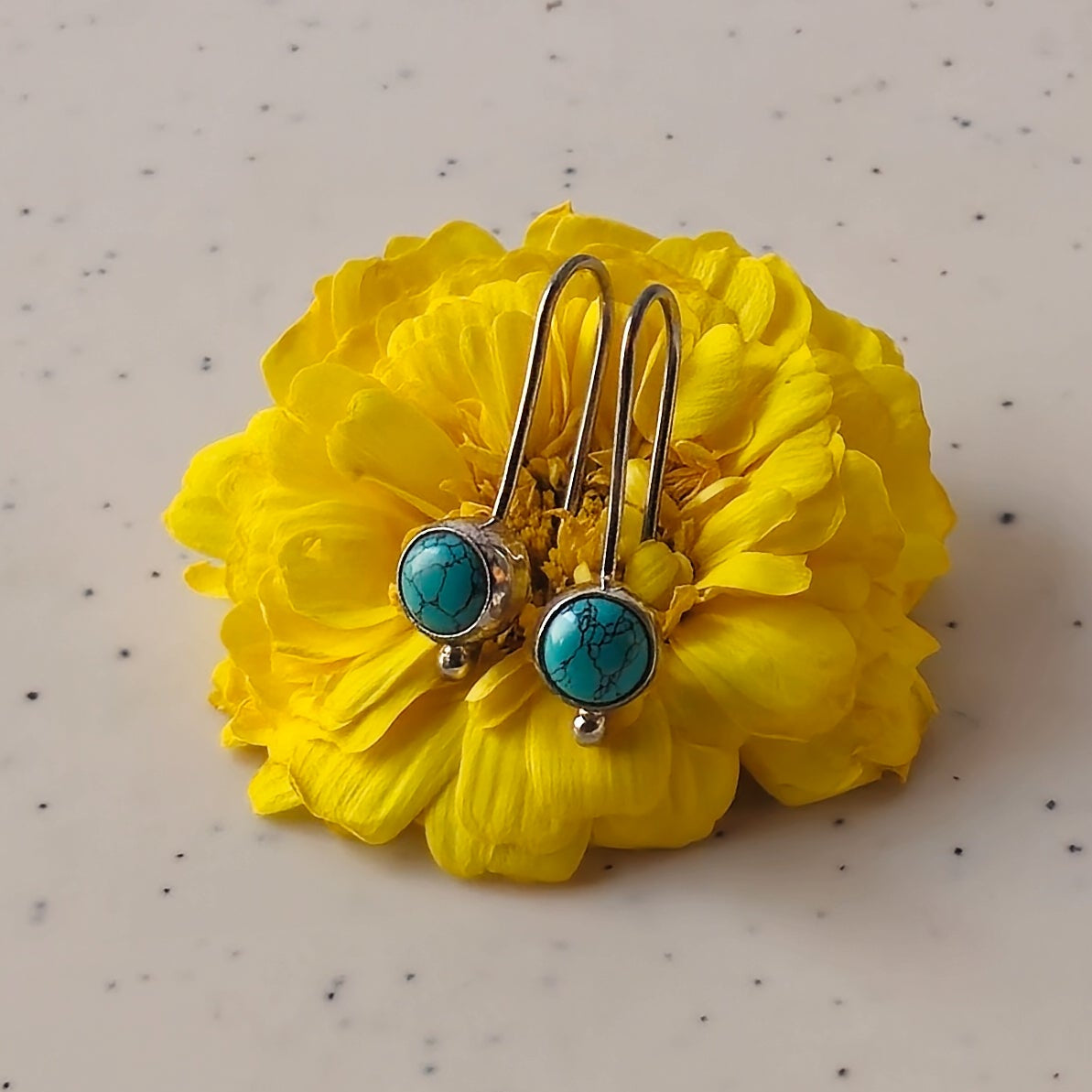Round Turqoise Stone Earrings