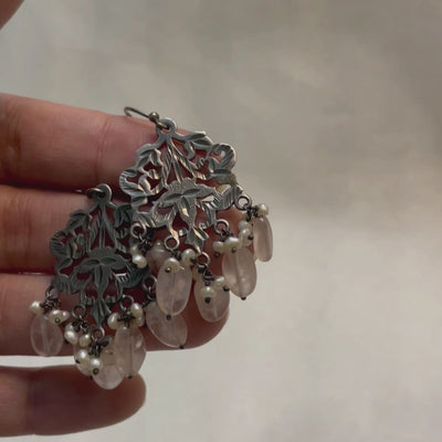 Sarah Rose Quartz- Oxidized Earrings