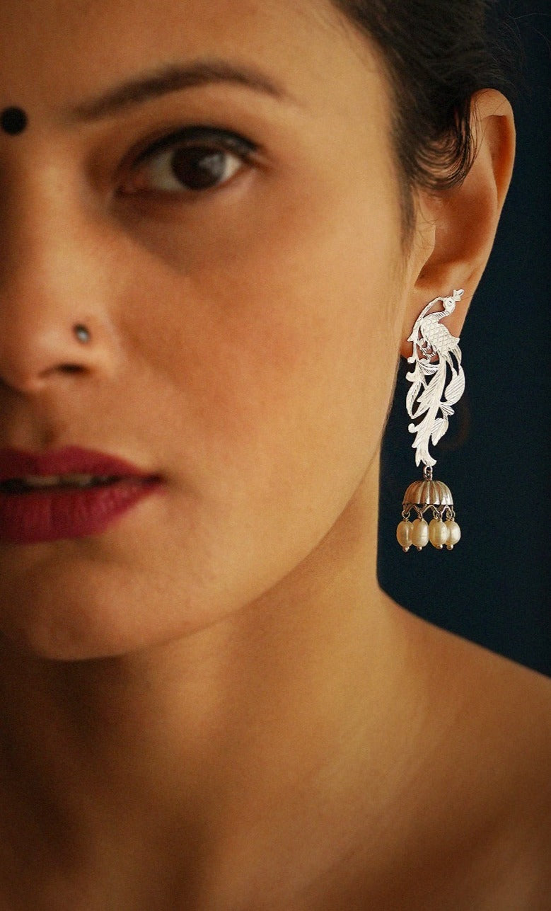 Mayuri - Shiny Silver Jhumka