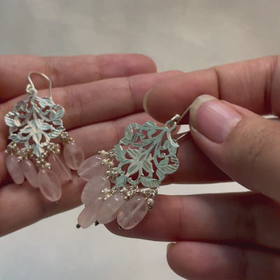 Sarah Rose Quartz - Shiny Silver Earrings