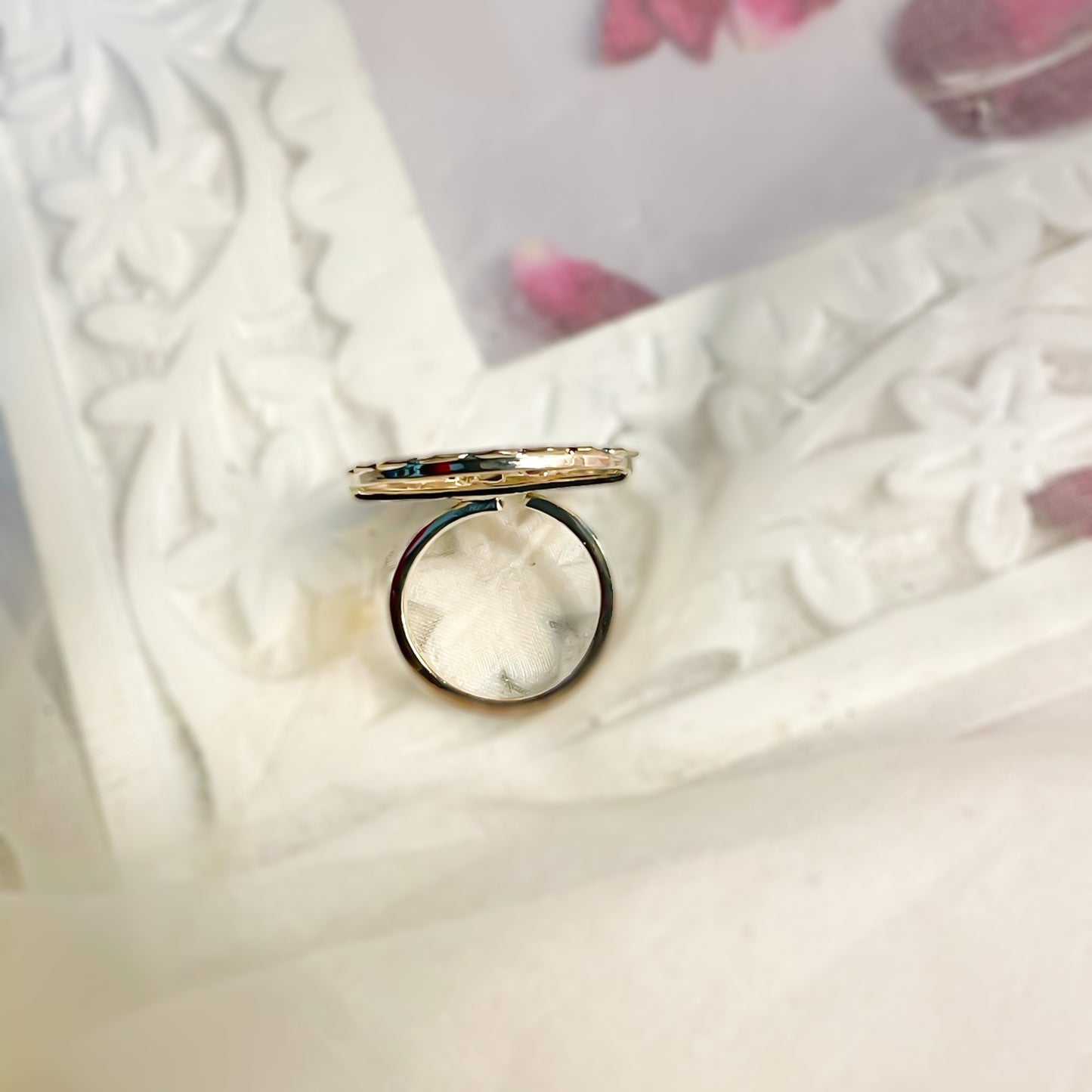 Maahi with Fuschia stones - Shiny Silver Ring