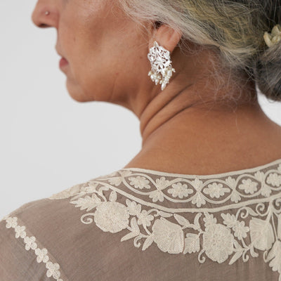 Sarah pearl studs - Shiny Silver Studs | Silver Jewellery by Gulaal Jewels