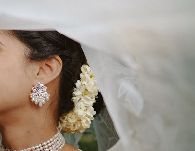 Sarah pearl studs - Shiny Silver Studs | Silver Jewellery by Gulaal Jewels