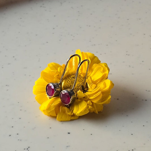 Round Maroon Stone Earrings