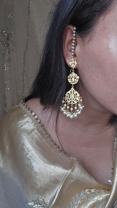 Adaa white- 22K Gold Plated Earrings with pearls