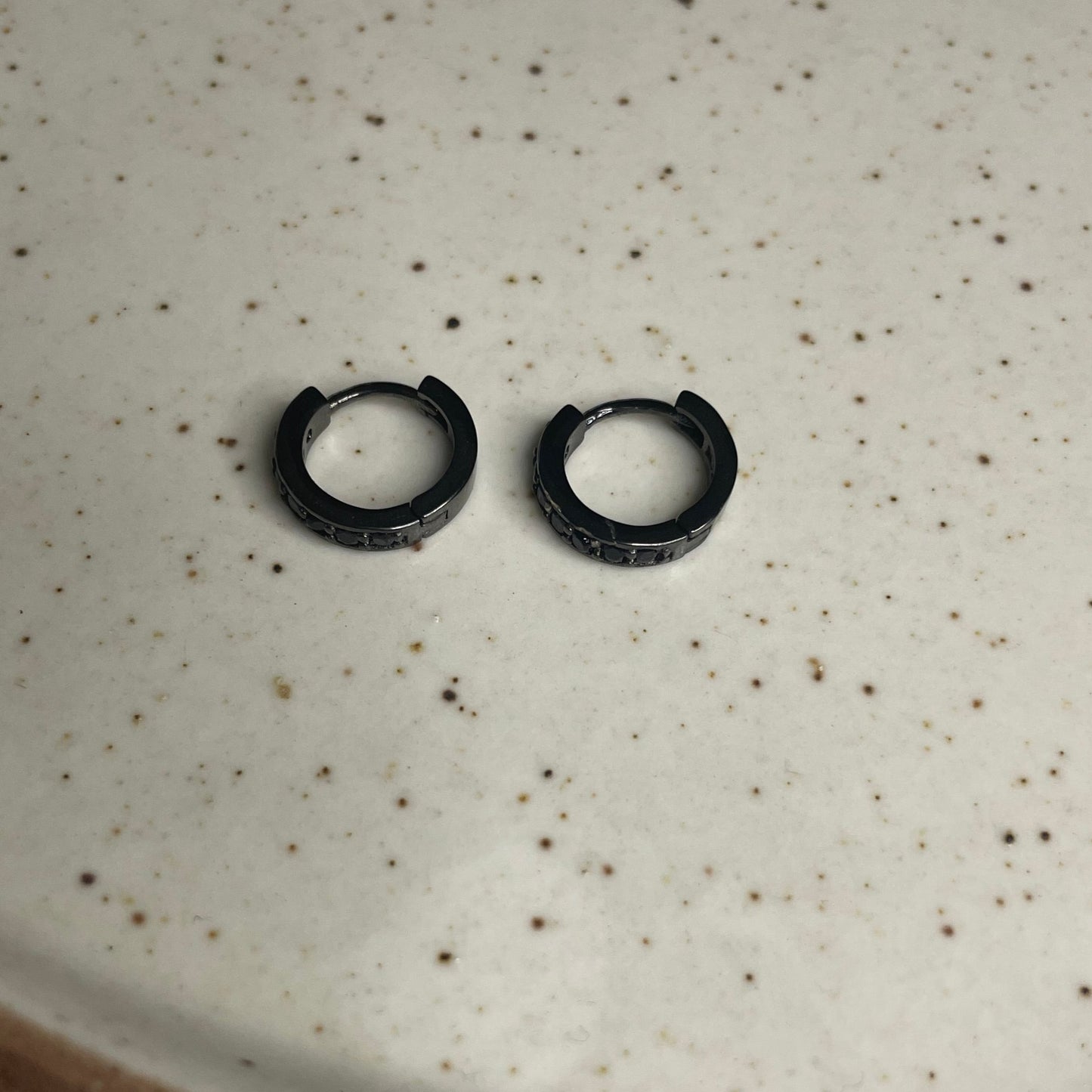Black Stone Huggie Hoops Small