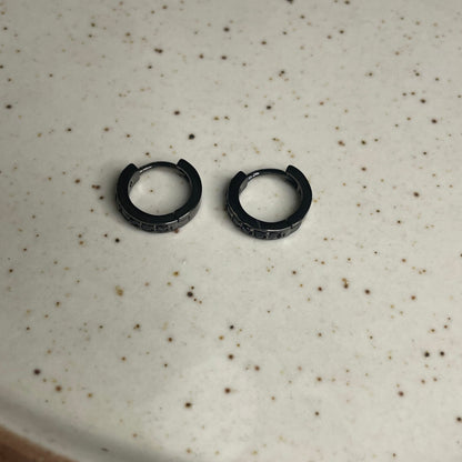 Black Stone Huggie Hoops Small