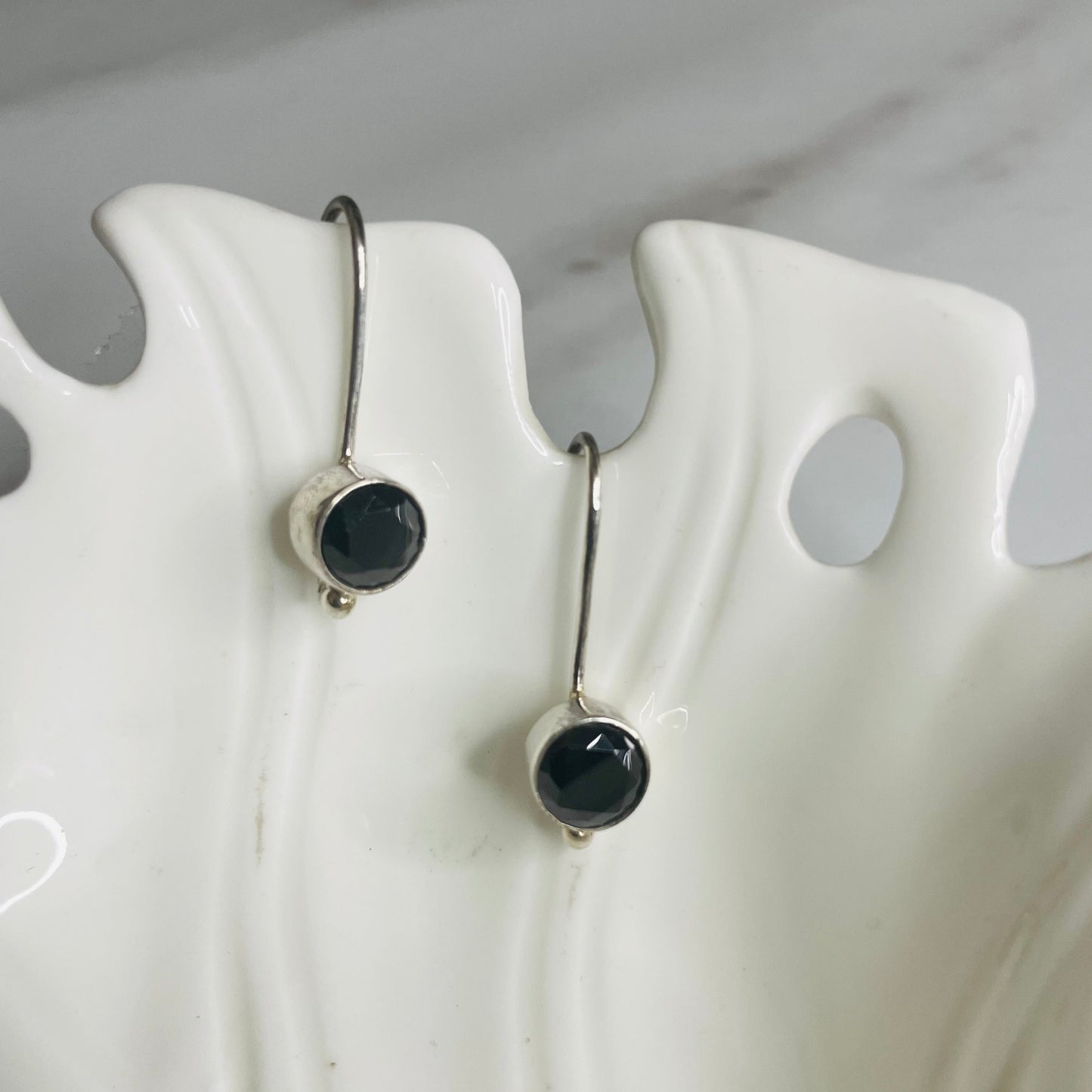 Round Black Stone Earrings