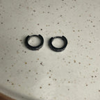 Black Stone Huggie Hoops Small | Silver Jewellery by Gulaal Jewels
