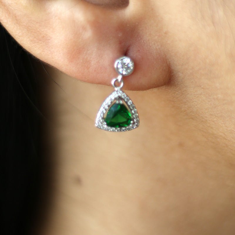 Deep Green Dangling Earrings | Silver Jewellery by Gulaal Jewels