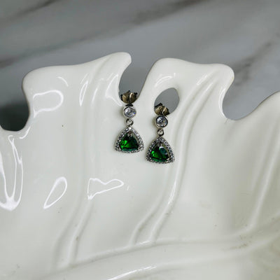 Deep Green Dangling Earrings | Silver Jewellery by Gulaal Jewels