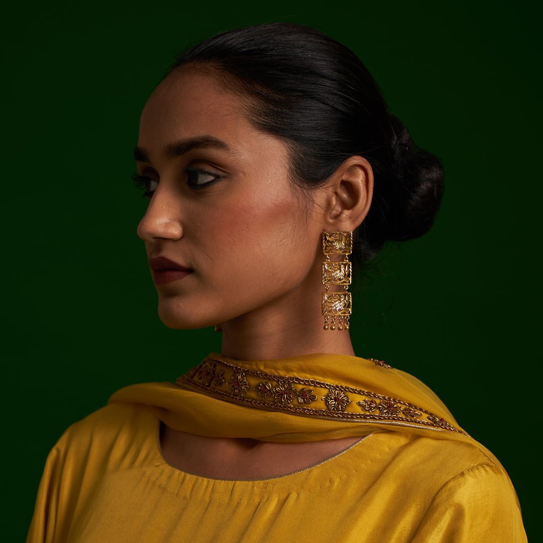 Kaashni 22K Gold Plated Plated Earrings | Silver Jewellery by Gulaal Jewels