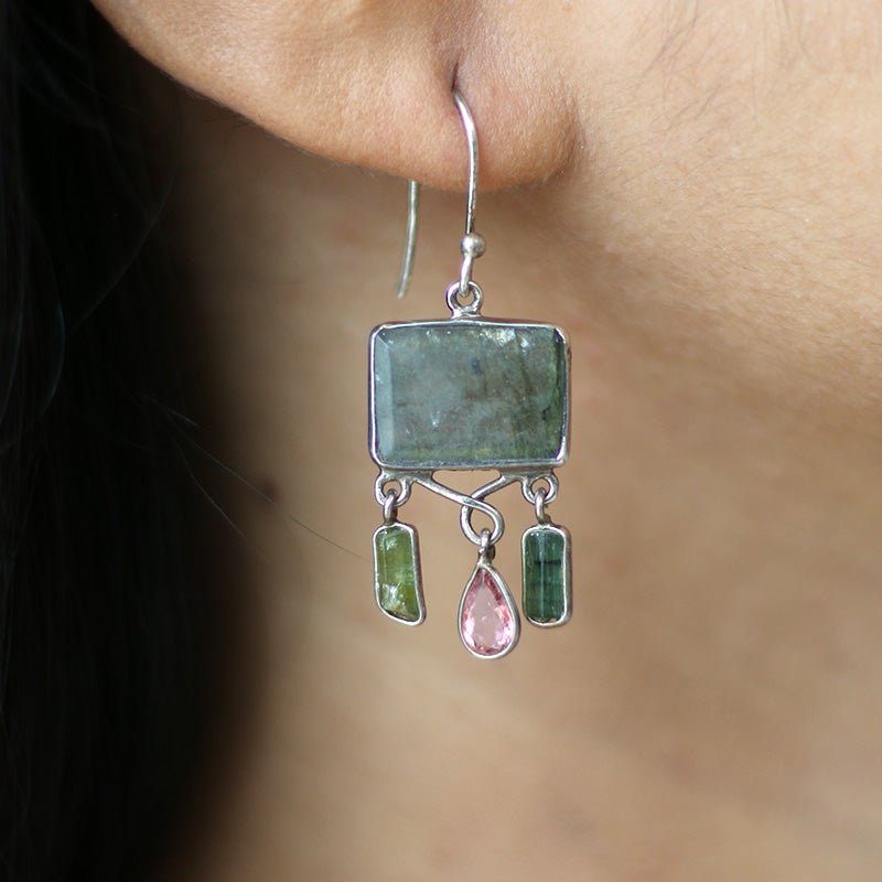 Labradorite Dangling Earrings | Silver Jewellery by Gulaal Jewels