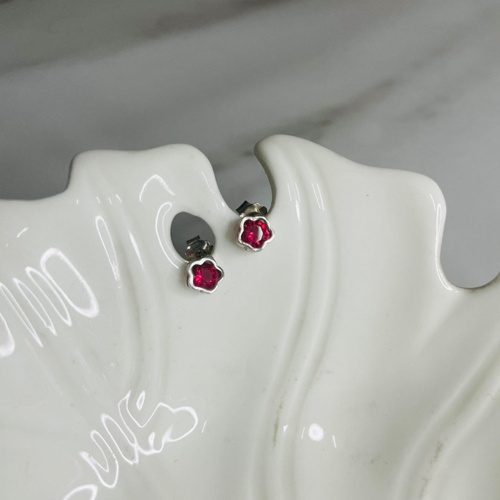 Magenta Flower Studs | Silver Jewellery by Gulaal Jewels