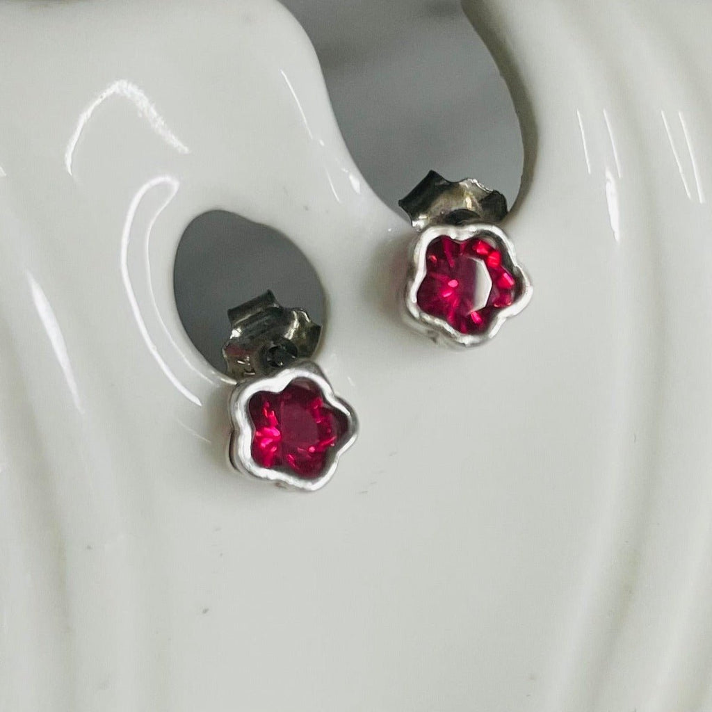 Magenta Flower Studs | Silver Jewellery by Gulaal Jewels