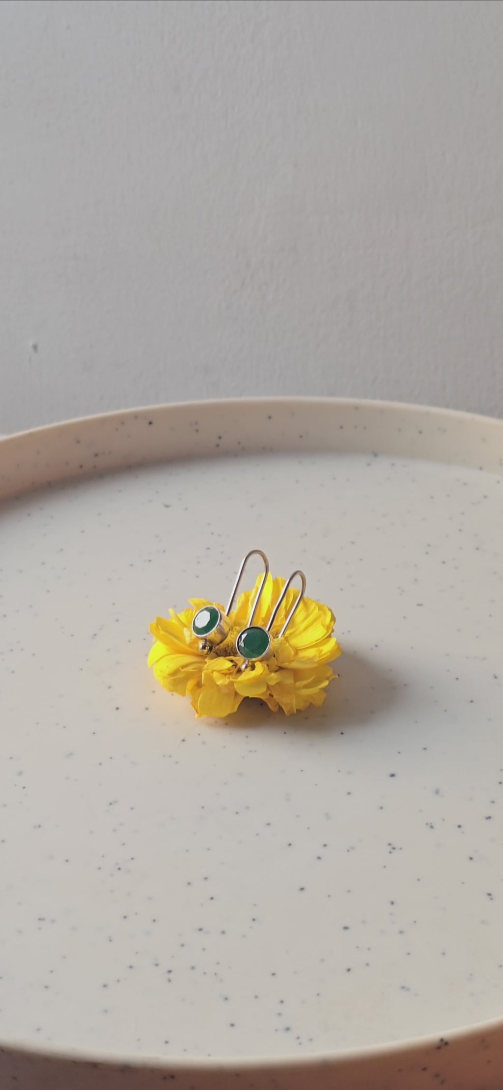 Round Emerald Green Stone Earrings