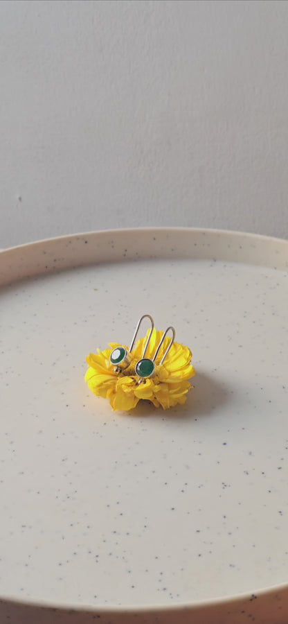Round Emerald Green Stone Earrings
