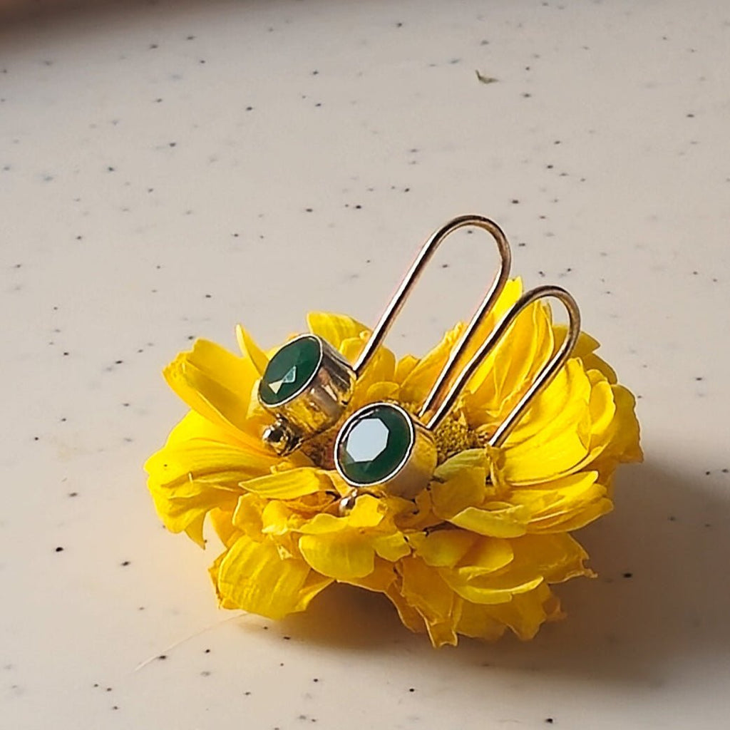 Round Emerald Green Stone Earrings | Silver Jewellery by Gulaal Jewels