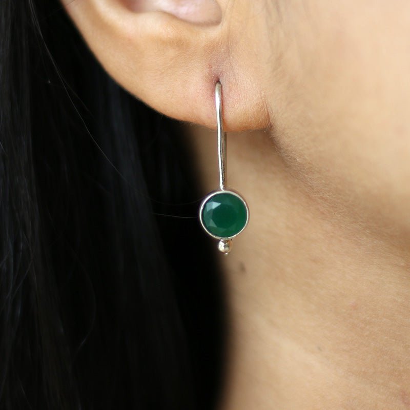 Round Emerald Green Stone Earrings | Silver Jewellery by Gulaal Jewels