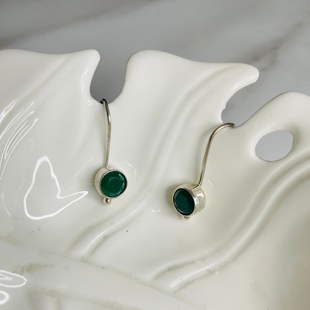 Round Emerald Green Stone Earrings | Silver Jewellery by Gulaal Jewels