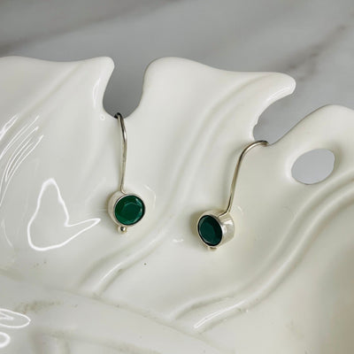Round Emerald Green Stone Earrings | Silver Jewellery by Gulaal Jewels