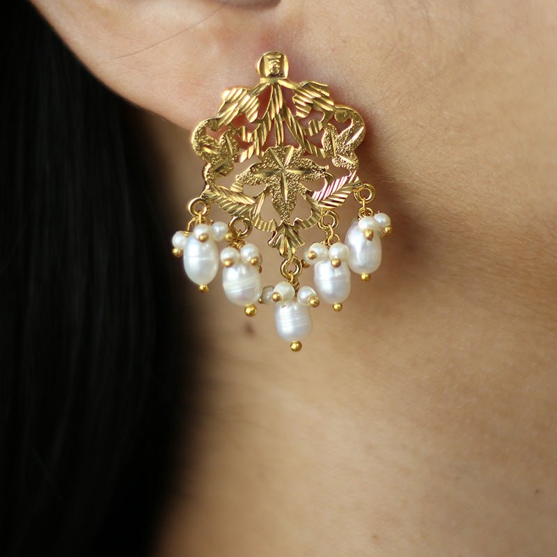 Sarah pearl studs - 22K Gold Plated Studs | Silver Jewellery by Gulaal Jewels