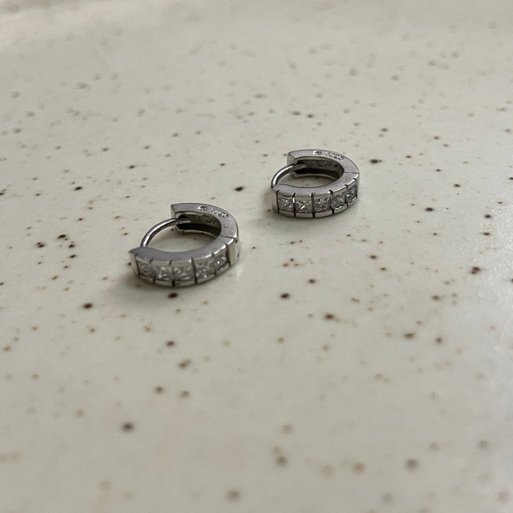Stacked Stones Huggie Hoops Small | Silver Jewellery by Gulaal Jewels