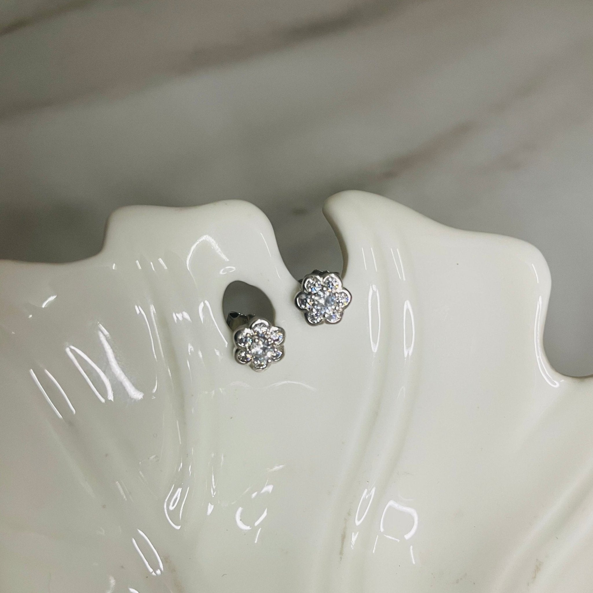 Tiny Floral Stud Earrings | Silver Jewellery by Gulaal Jewels