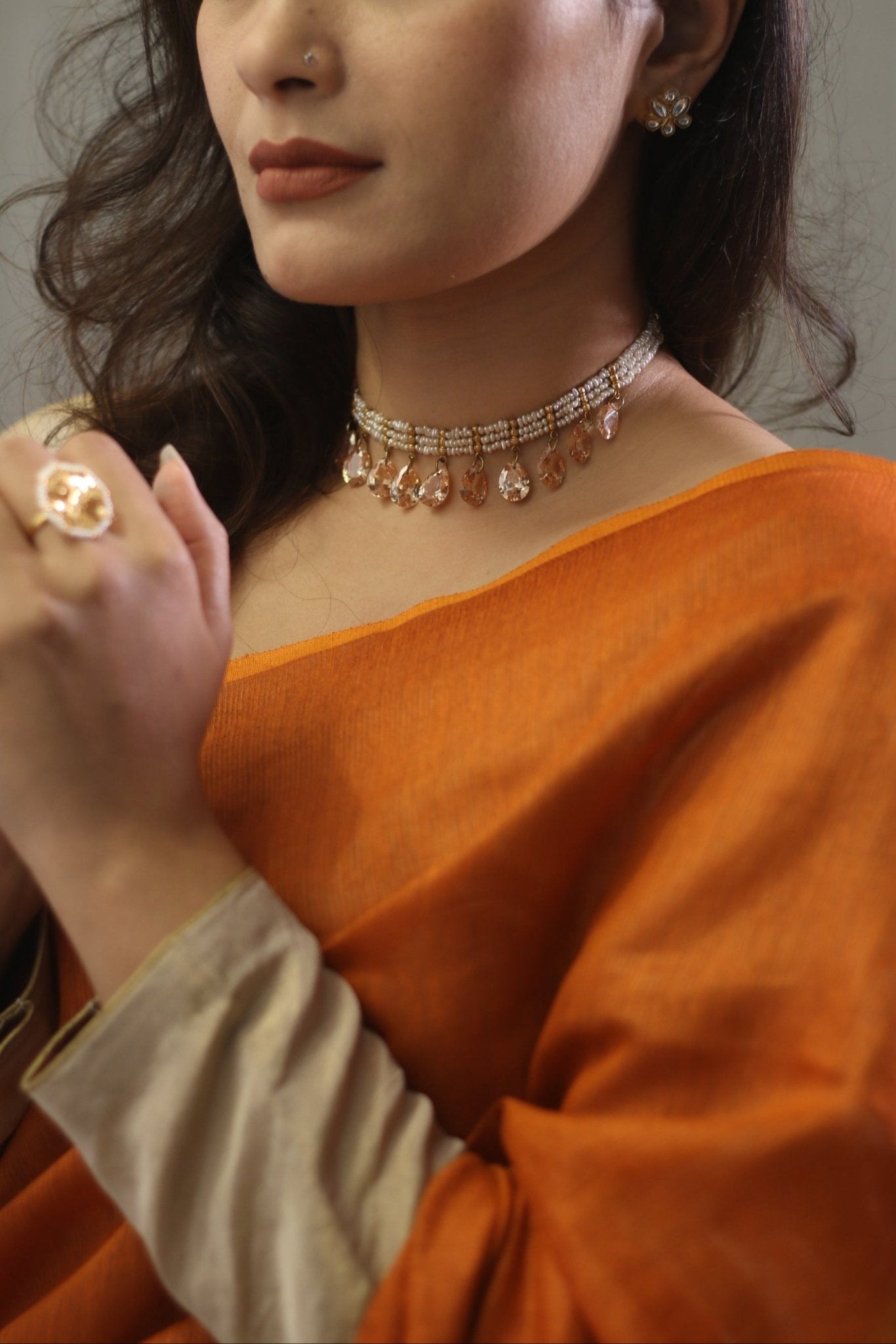 Zivar Necklace - Champagne | Silver Jewellery by Gulaal Jewels