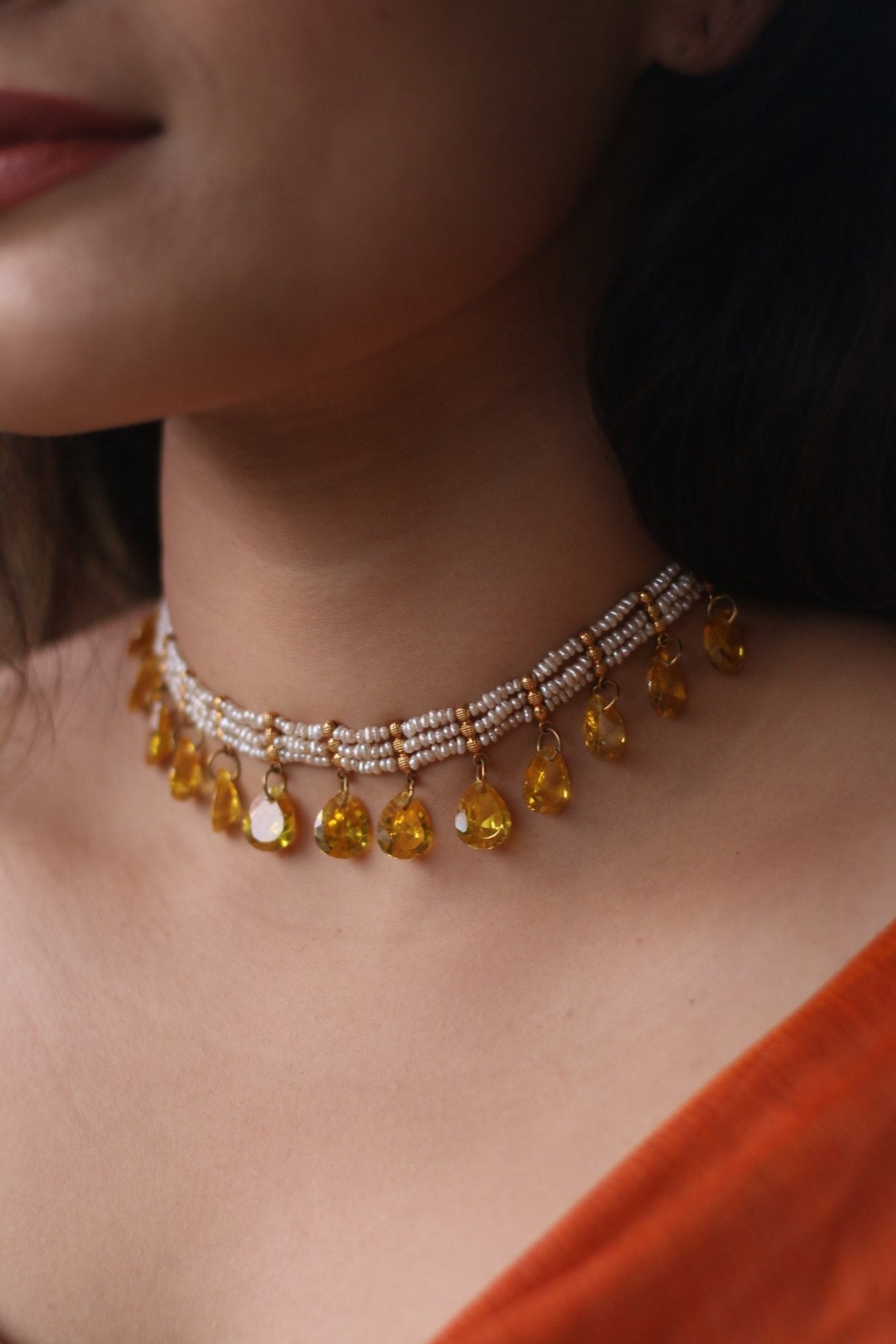 Zivar Necklace - Citrine | Silver Jewellery by Gulaal Jewels