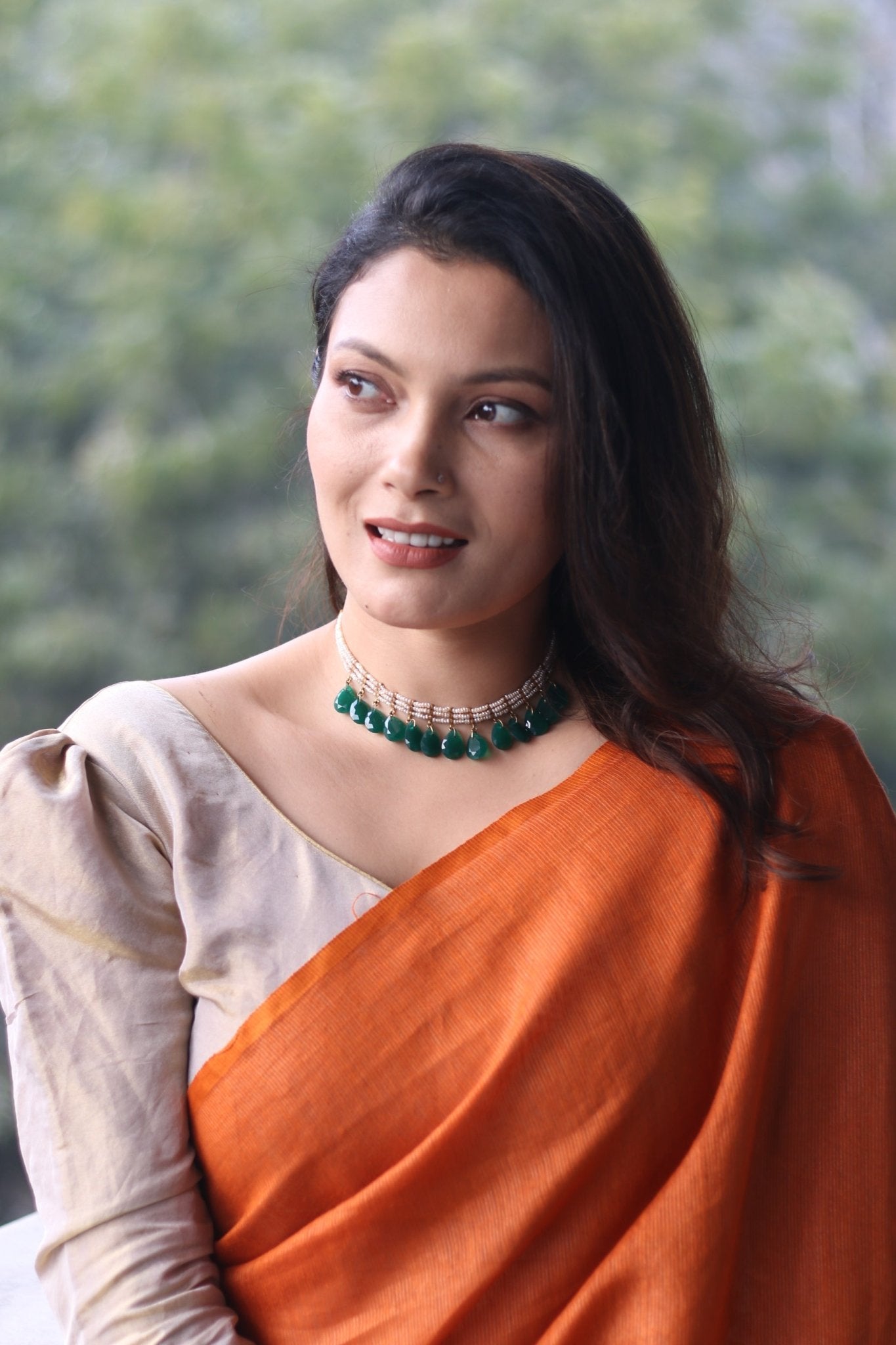 Zivar Necklace - Emerald Green | Silver Jewellery by Gulaal Jewels