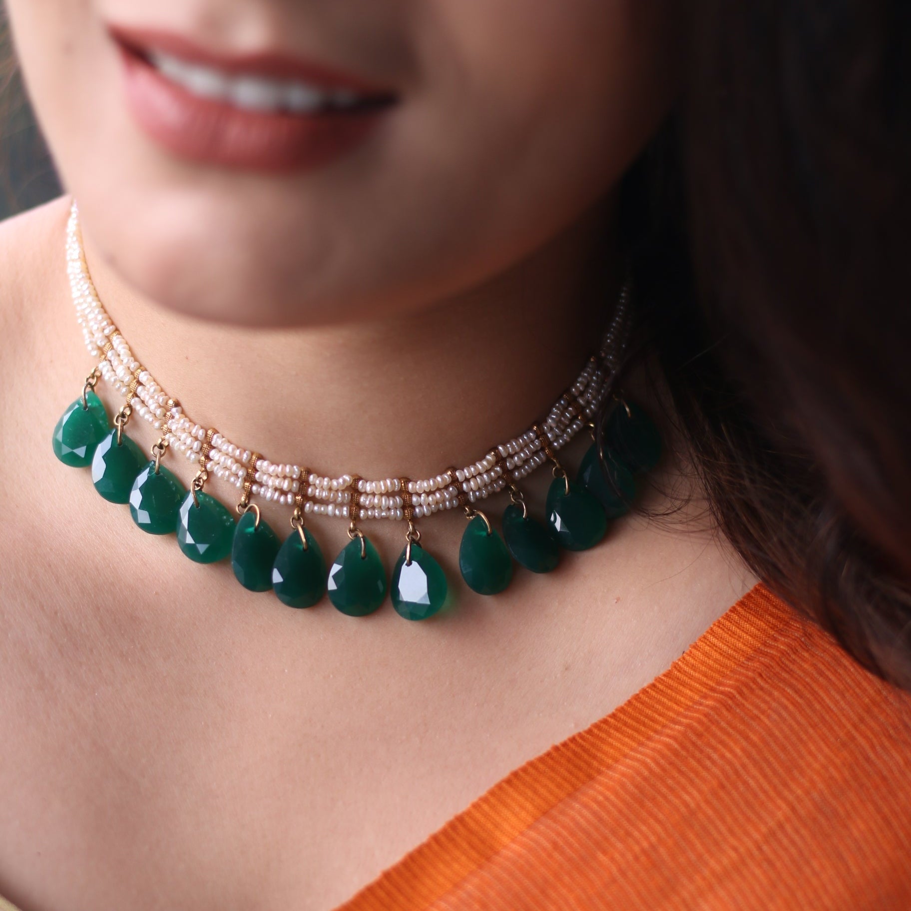 Zivar Necklace - Emerald Green | Silver Jewellery by Gulaal Jewels