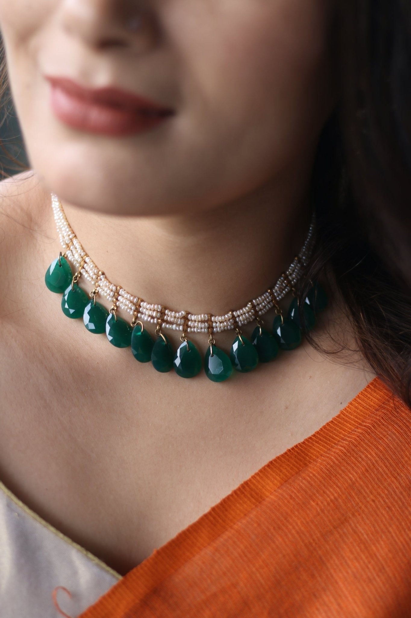 Zivar Necklace - Emerald Green | Silver Jewellery by Gulaal Jewels