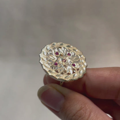 Maahi with Fuschia stones - Shiny Silver Ring