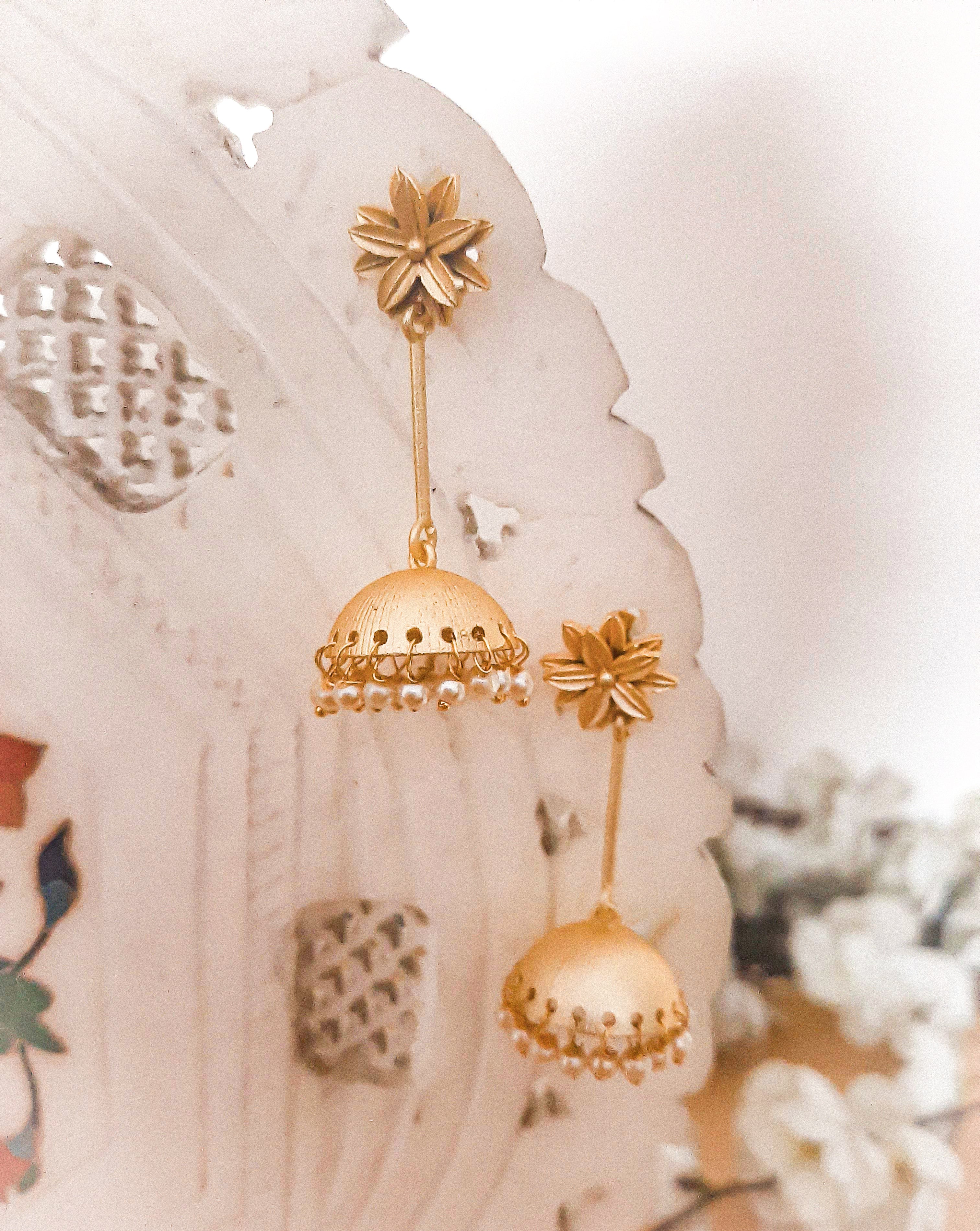 Rani Color Glass Stone Matte Gold Earrings – Kaftansbymmh
