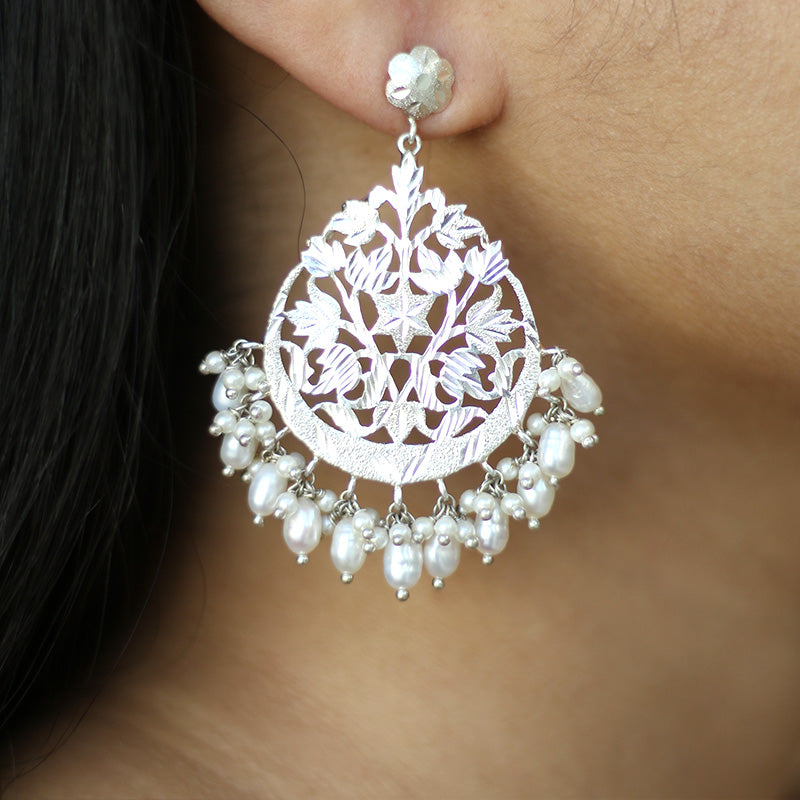 Ira Pearls - Shiny Silver Jhumka