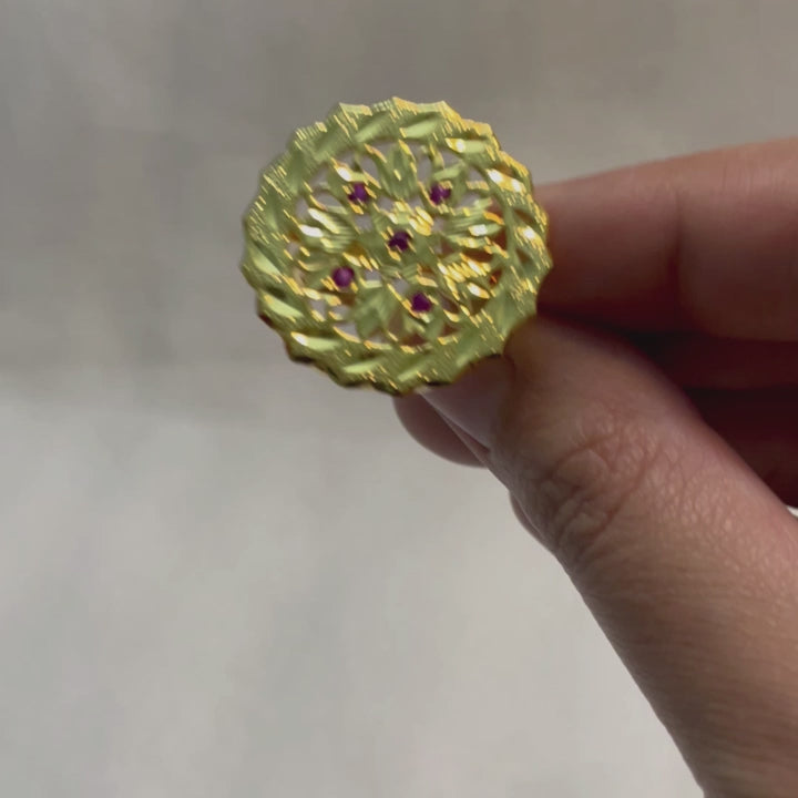 Maahi with fuschia stones - 22K Gold Plated Ring