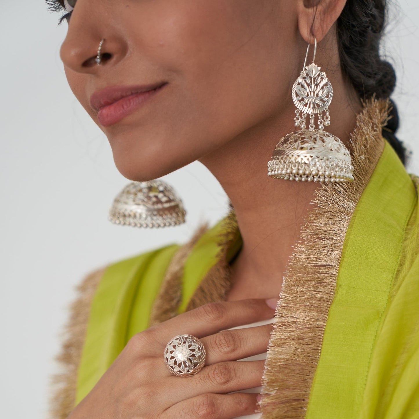 Maya - Shiny Silver Jhumka