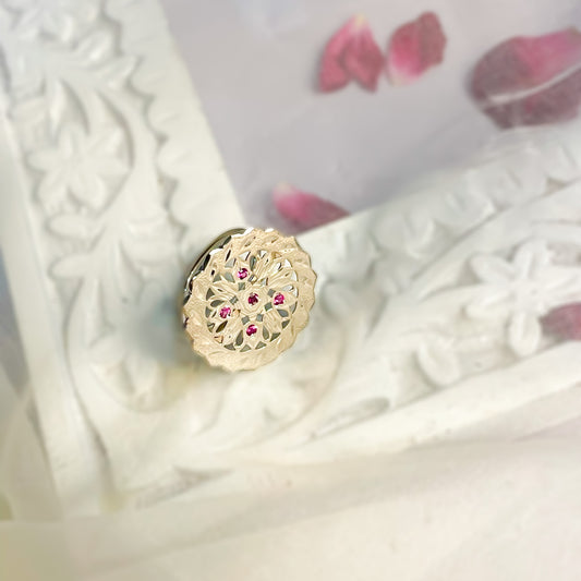 Maahi with Fuschia stones - Shiny Silver Ring