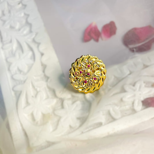 Maahi with fuschia stones - 22K Gold Plated Ring