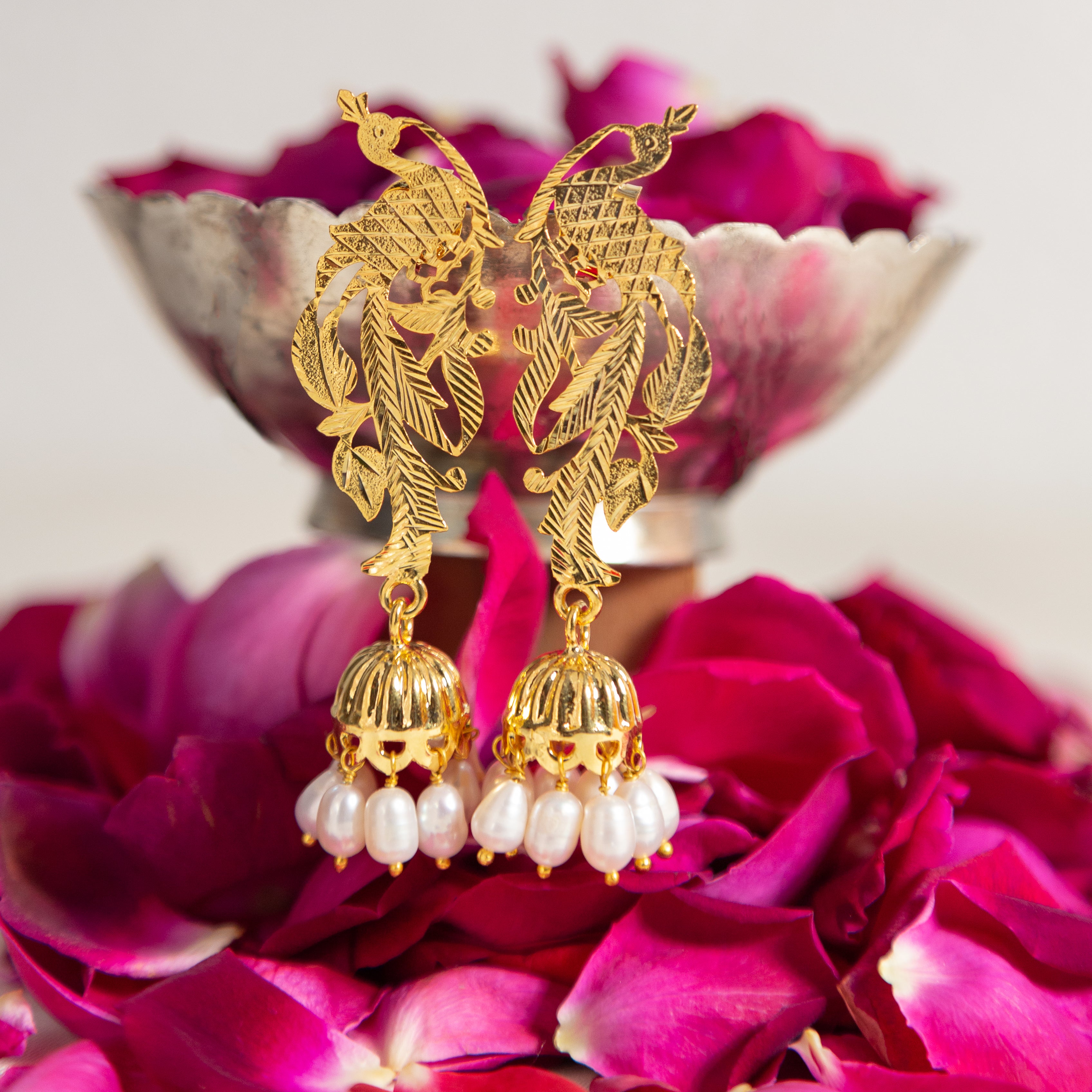 Bridal 22k Gold Jhumkas for Women Studded with Navratna Gemstones GER