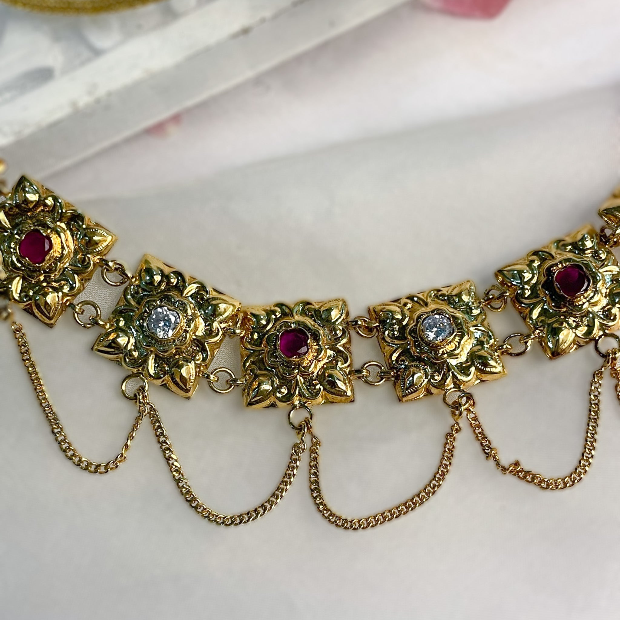 Chaiti chain gulband - 22K Gold Plated Choker | Silver Jewellery by Gulaal Jewels