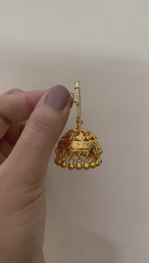 22K Gold Hoop Earrings - Jhumkas (Buttalu) - Gold Dangle Earrings With  Color Stones (Temple Jewellery) - 235-GJH2475 in 14.600 Grams