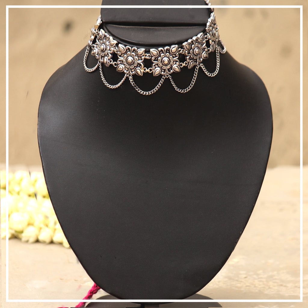 Gaura - Oxidised Choker | Silver Jewellery by Gulaal Jewels