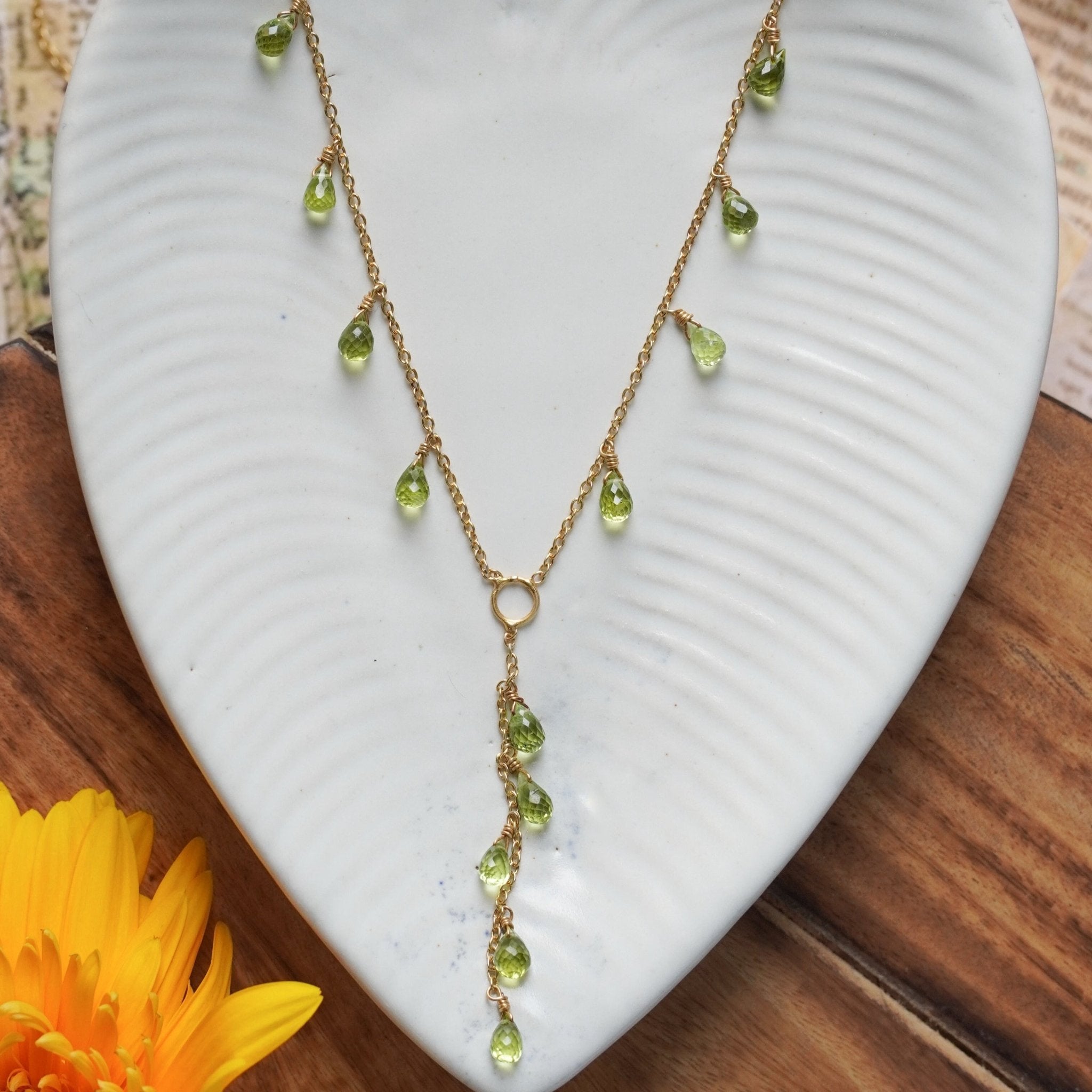 Green Dahlia - 22K Gold Plated Necklet | Silver Jewellery by Gulaal Jewels