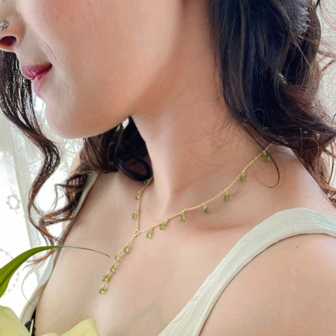 Green Dahlia - 22K Gold Plated Necklet | Silver Jewellery by Gulaal Jewels