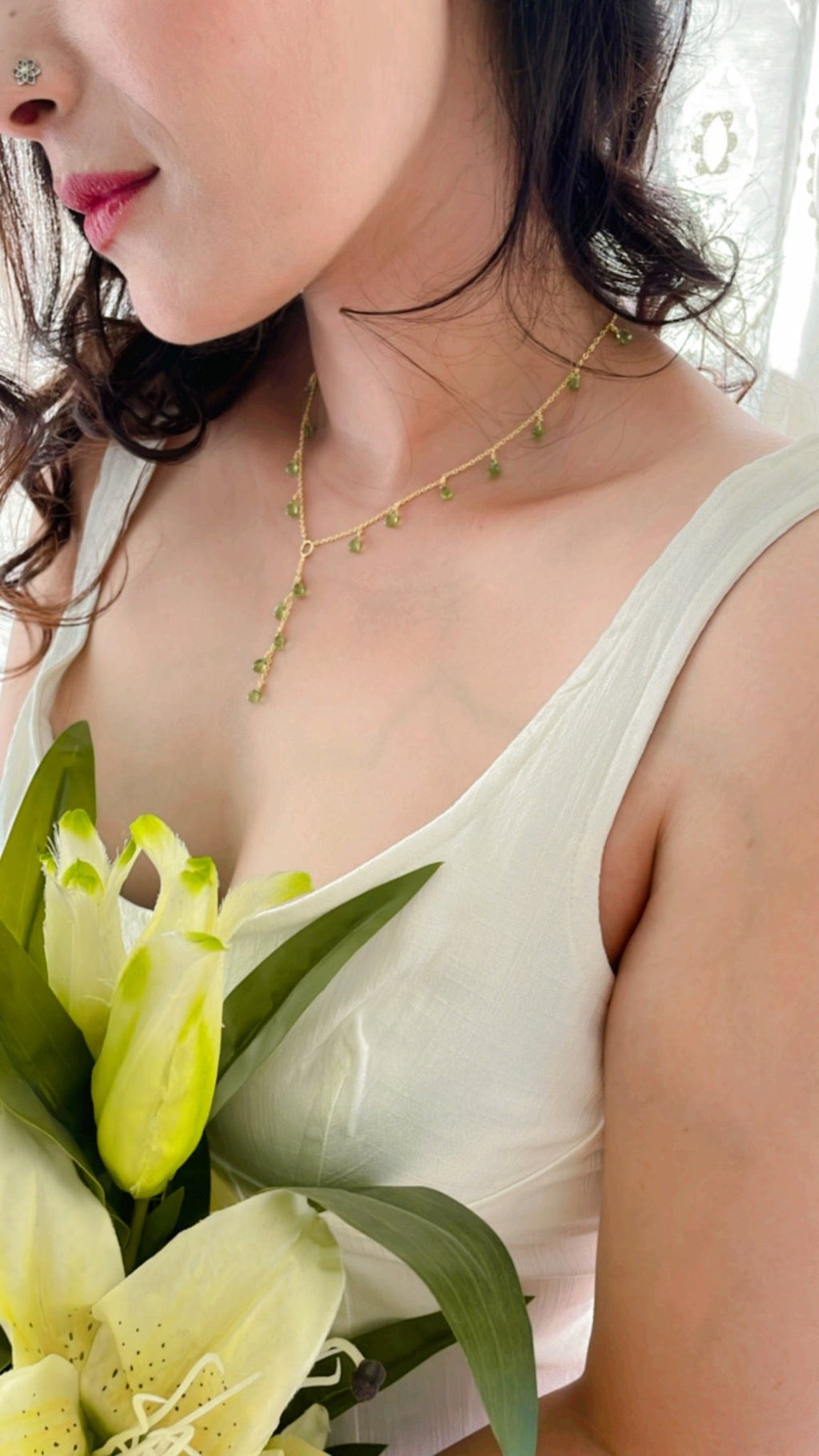 Green Dahlia - 22K Gold Plated Necklet | Silver Jewellery by Gulaal Jewels
