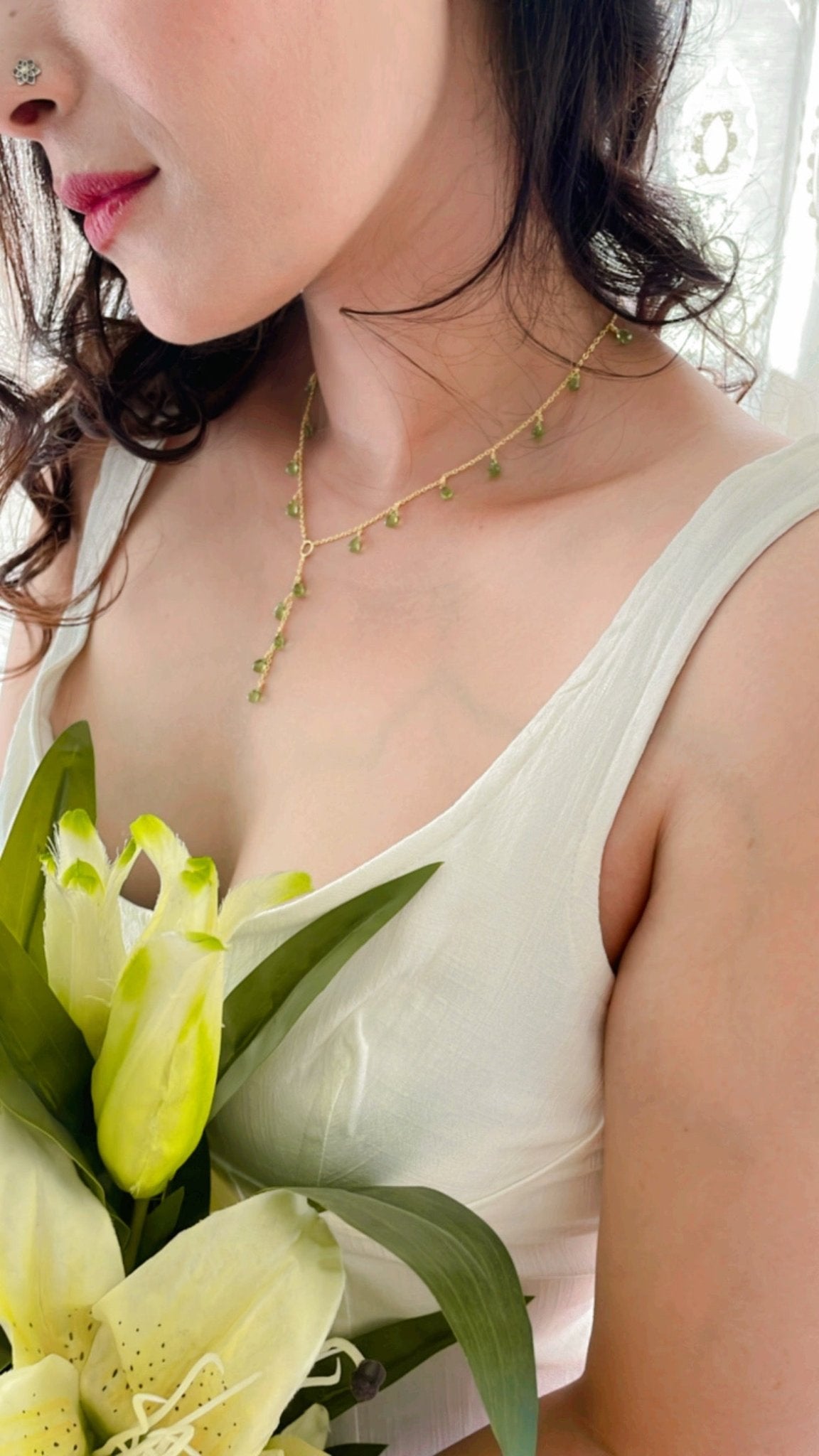 Green Dahlia - 22K Gold Plated Necklet | Silver Jewellery by Gulaal Jewels