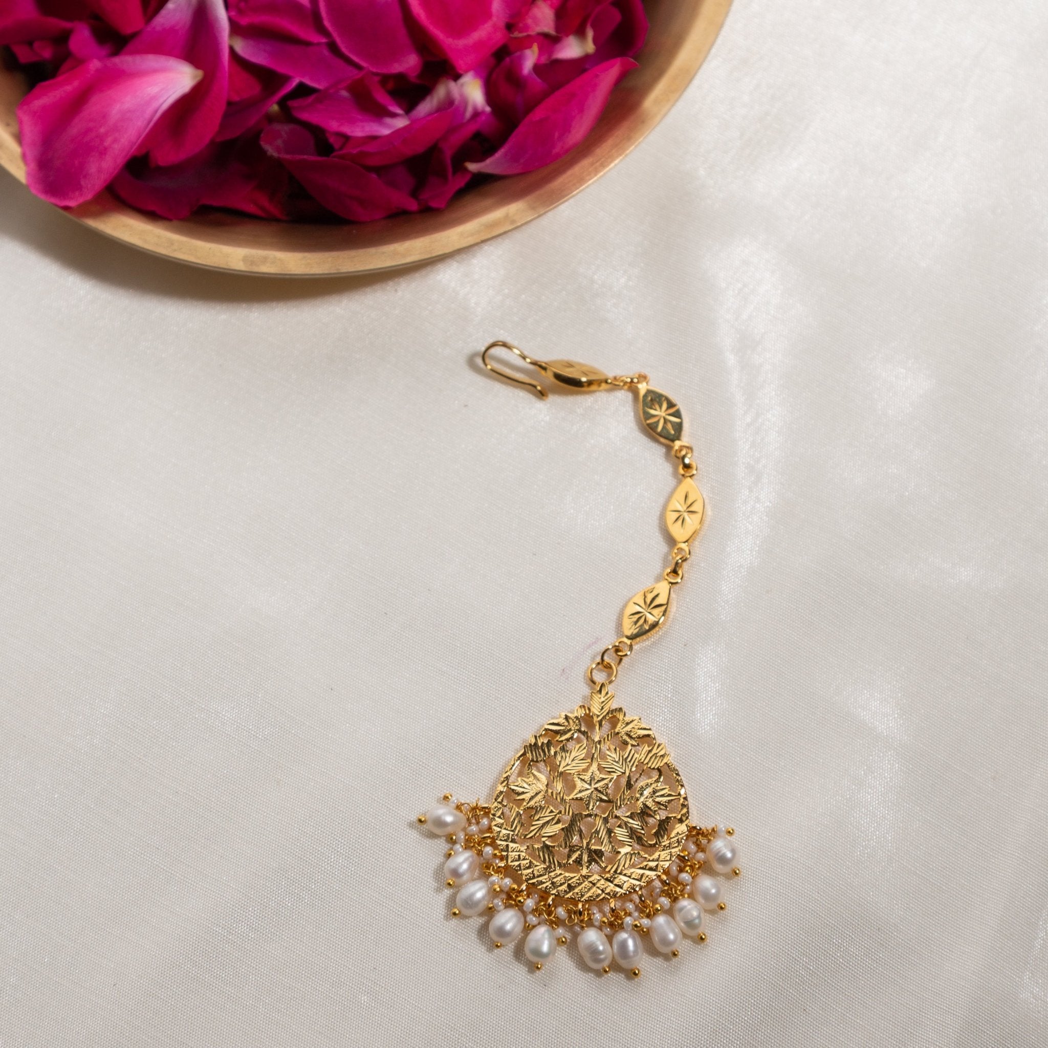Leela Pearls - 22K Gold Plated Mang Teeka | Silver Jewellery by Gulaal Jewels