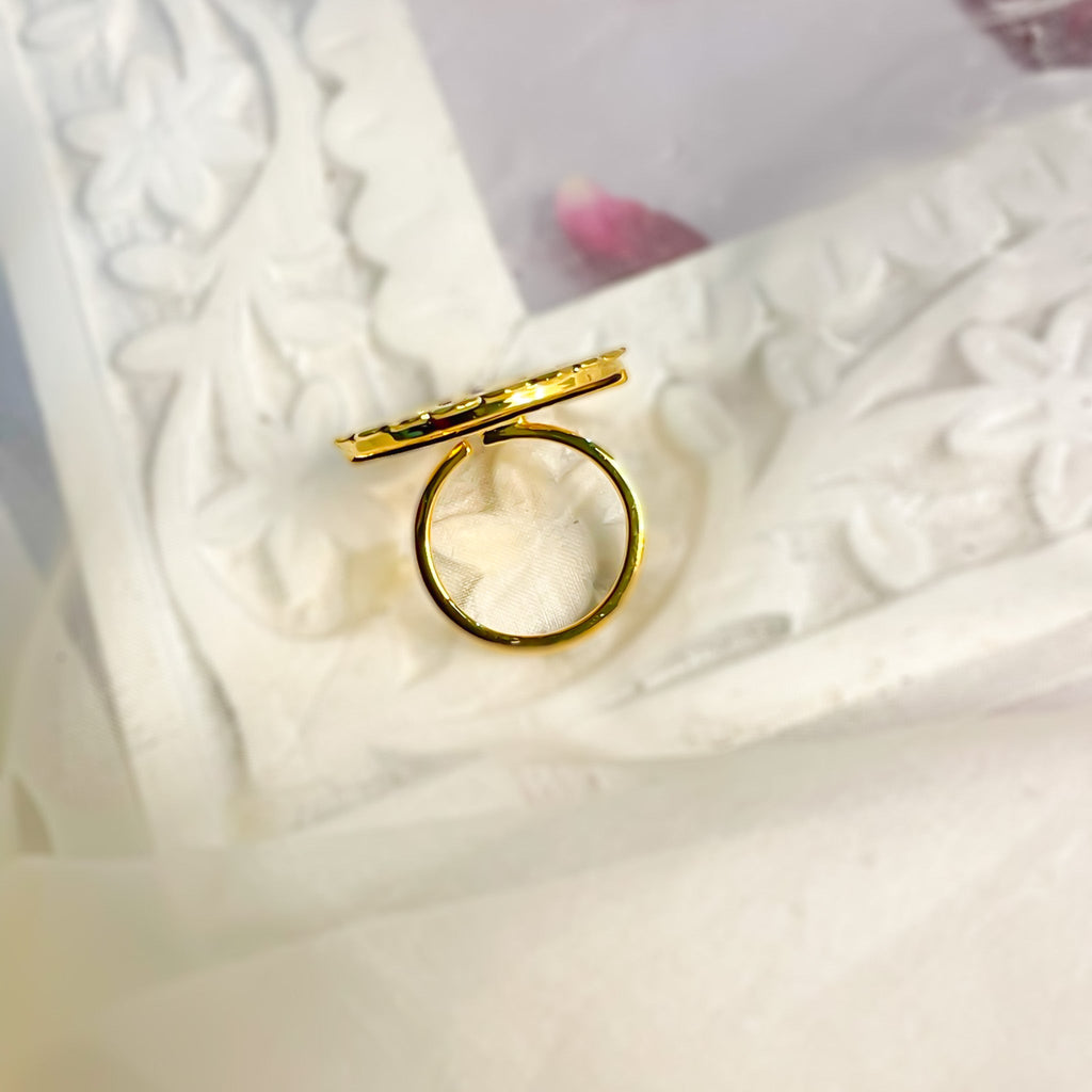 Maahi with fuschia stones - 22K Gold Plated Ring | Silver Jewellery by Gulaal Jewels